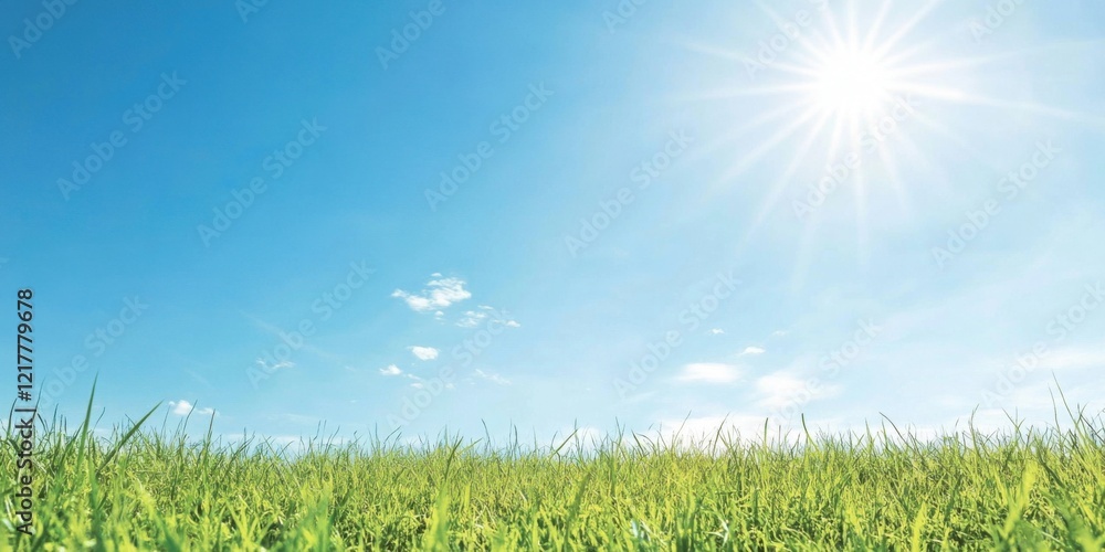 Obraz premium A Vibrant and Lush Summer Field Sprawling Beautifully Beneath a Bright and Clear Blue Sky