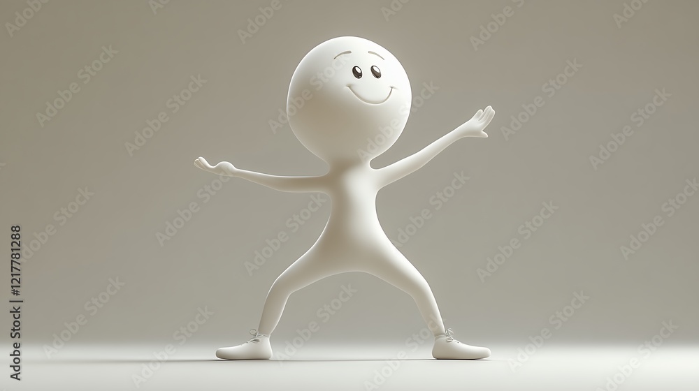 Playful Character Stands With Arms Outstretched, Showcasing Joy and Positivity in a Calm, Minimalist Setting With Soft Lighting Playful Character Stands With Arms Outstretched, Showcasing Joy and Positivity in a Calm, Minimalist Setting With Soft Lighting