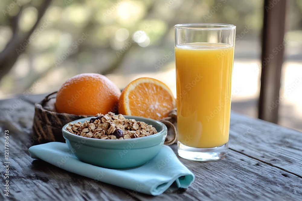 Healthy Breakfast with Granola and Orange Juice Healthy Breakfast with Granola and Orange Juice