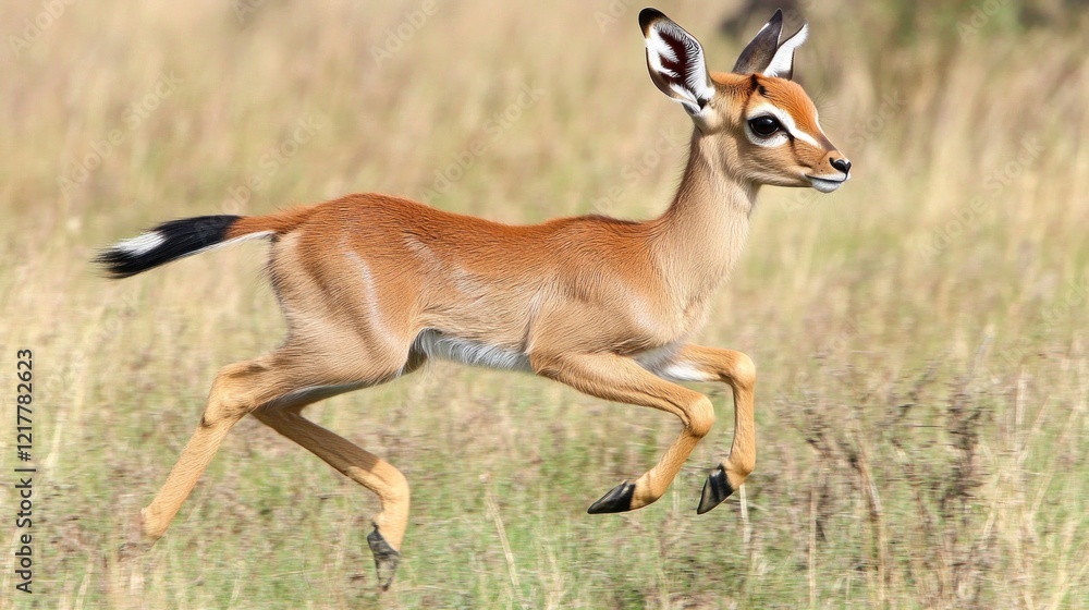 A young antelope gracefully running through a grassy landscape. A young antelope gracefully running through a grassy landscape.