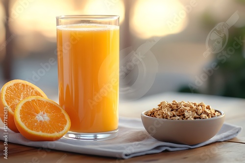 Orange Juice and Granola Breakfast photo