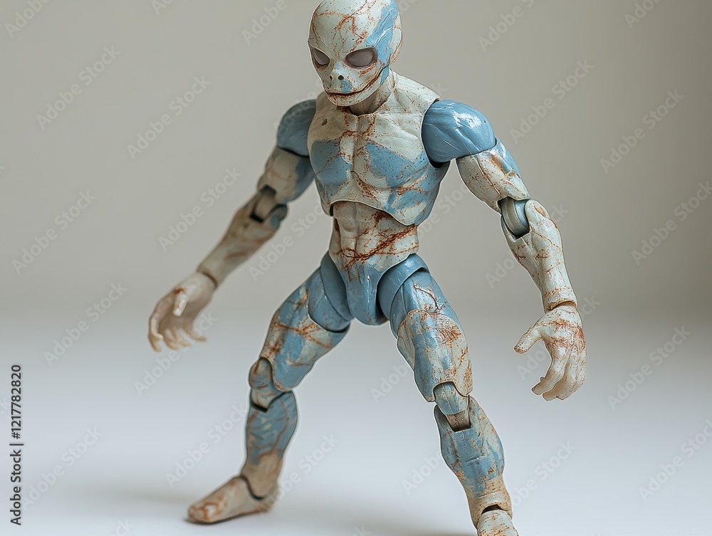Fototapeta premium A stylized action figure with a unique design and color pattern.
