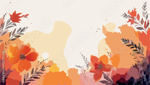 Autumn flowers composition. Abstract vector art floral background vector, wallpaper with watercolor, leaf framed, flower, vivid foliage, aquarelle frame, in green and blue, summer colors.