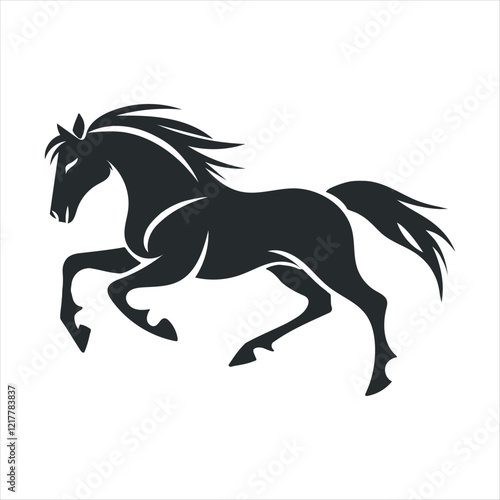 Elegant Galloping Horse Silhouette: Minimalist Vector Art with Dynamic Motion and Grace
