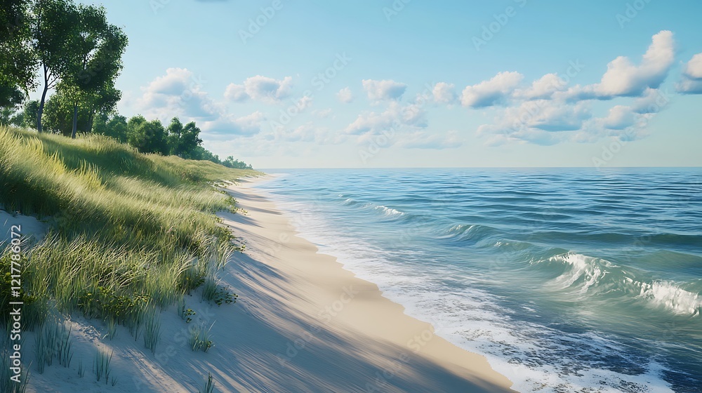 serene shoreline with blue waves and sunlight serene shoreline with blue waves and sunlight