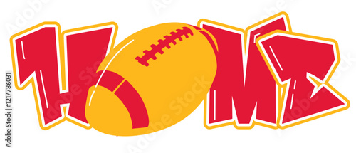 home - gold  and red football ball, sport vector graphics, hockey, for street art - graffiti lettering typography - art illustration - multicolor - writen	