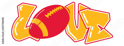 love - gold  and red football ball, sport vector graphics, hockey, for street art - graffiti lettering typography - art illustration - multicolor - writen	