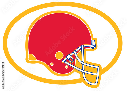 Helmet - gold  and red football player helmet, sport vector graphics, hockey, for street art - graffiti lettering typography - art illustration - multicolor - writen	