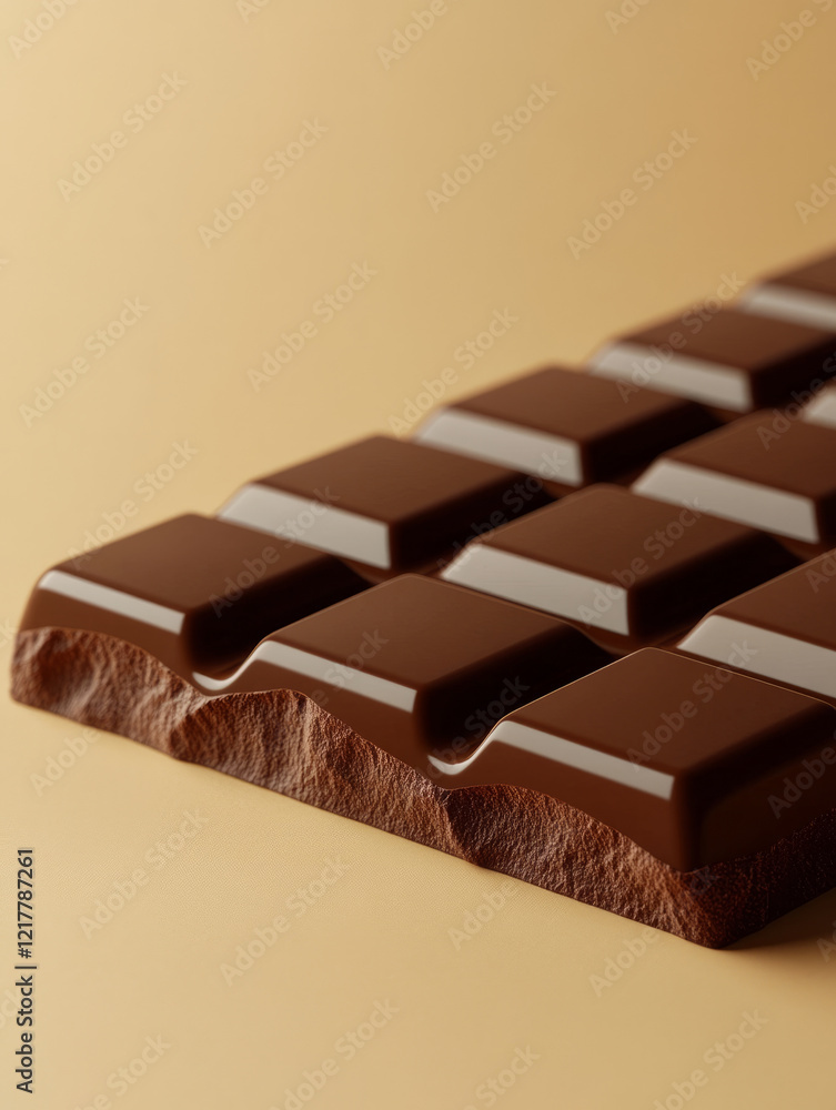 Fototapeta premium Close-up of chocolate bar on a light brown background.