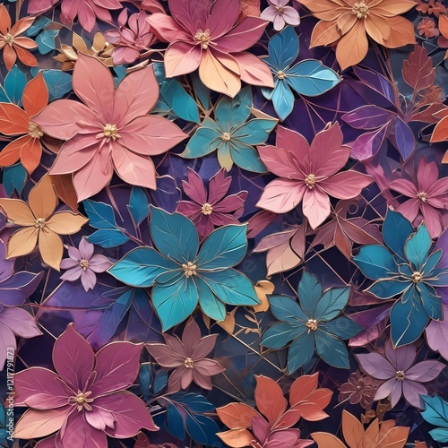 Prism inspired shiny textures with floral overlays