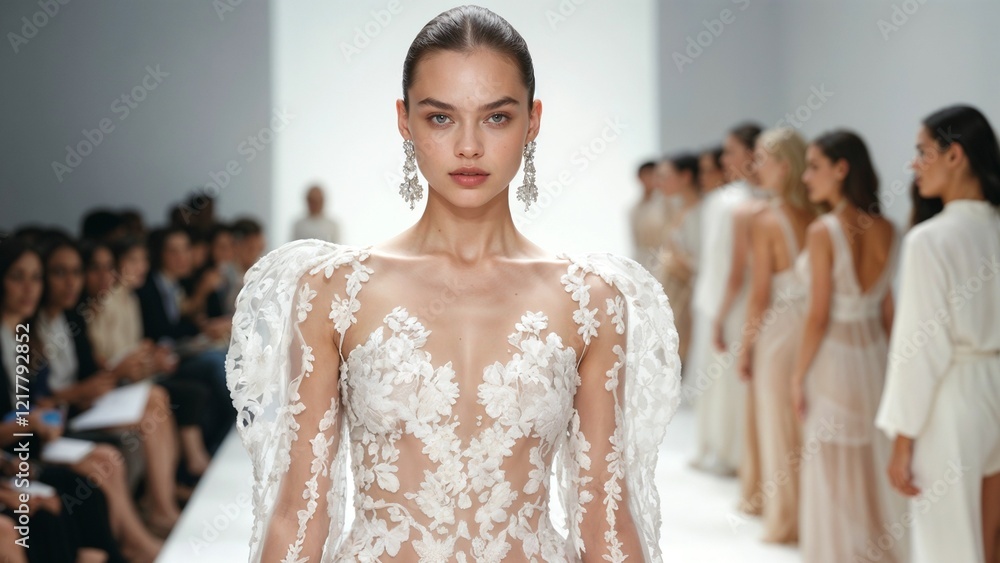 Naklejka premium fashion show of model in wedding dress