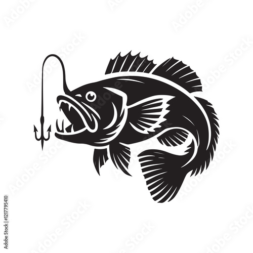 Black Color Anglerfish silhouette design Vector Illustration, Solid White Background (2).eps