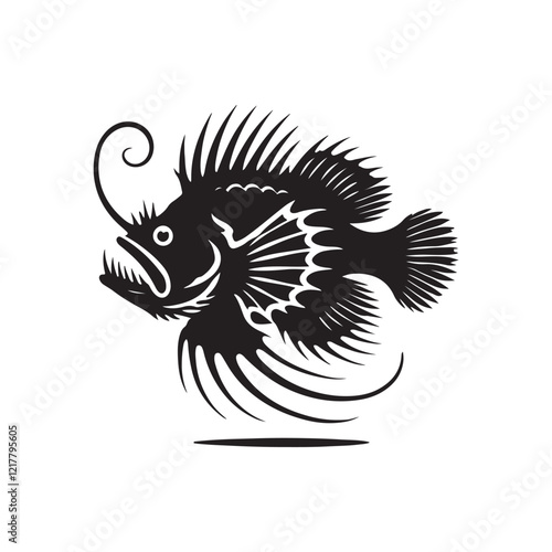 Black Color Anglerfish silhouette design Vector Illustration, Solid White Background (4).eps