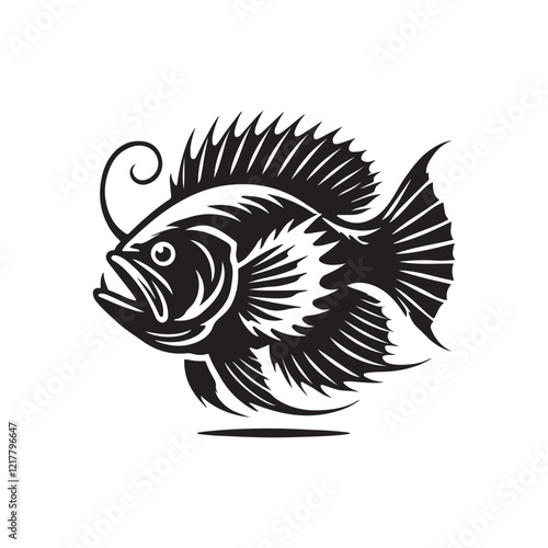 Black Color Anglerfish silhouette design Vector Illustration, Solid White Background (12).eps