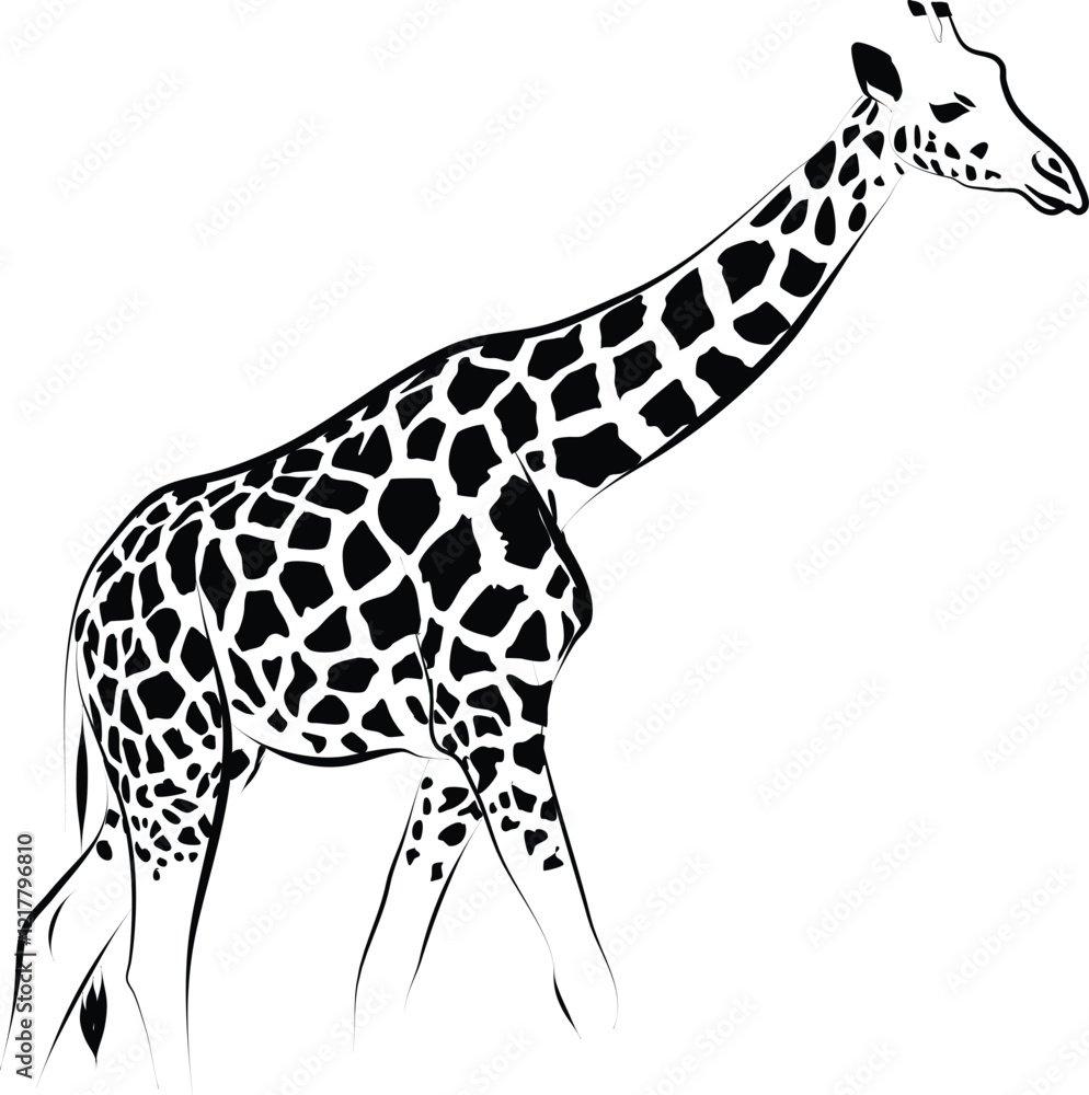 Naklejka premium Vintage engraved art of giraffe isolated on white background. Ink sketch illustration. Simple vector art design for t-shirts, prints.