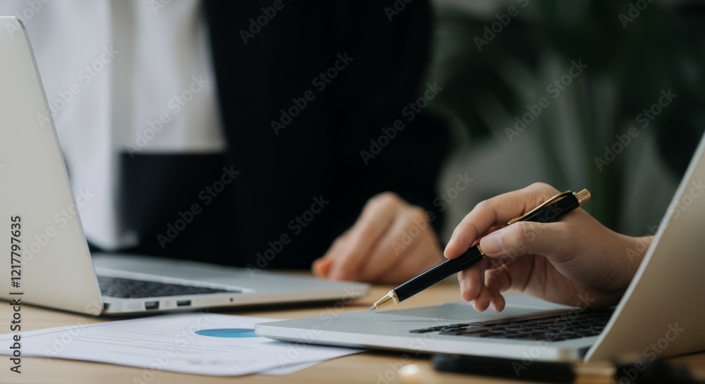 Person is writing on a laptop with a pen Person is writing on a laptop with a pen