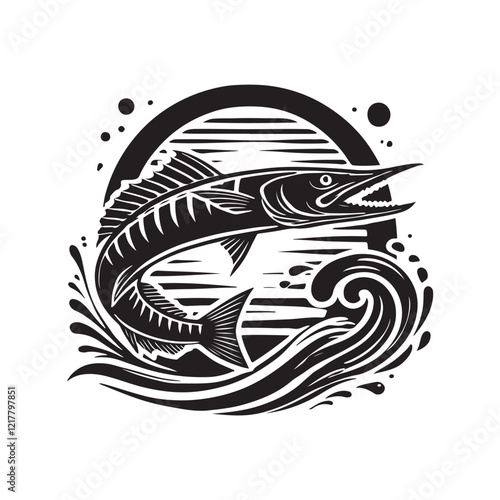 Black Color Barracuda silhouette design Vector Illustration, Solid White Background (1).eps