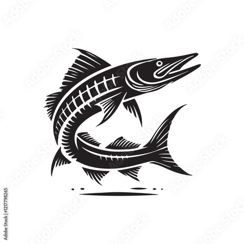Black Color Barracuda silhouette design Vector Illustration, Solid White Background (5).eps