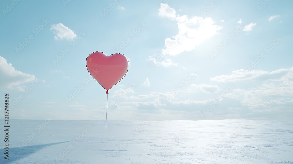 Fototapeta premium A heart-shaped balloon floating in the air, isolated on white background in HD