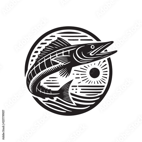 Black Color Barracuda silhouette design Vector Illustration, Solid White Background (10).eps