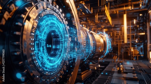 Closeup of a circuit board embedded in heavy machinery with electric blue light tracing pathways between components symbolizing the backbone of realtime data connectivity supported