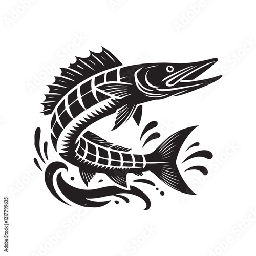 Black Color Barracuda silhouette design Vector Illustration, Solid White Background (13).eps