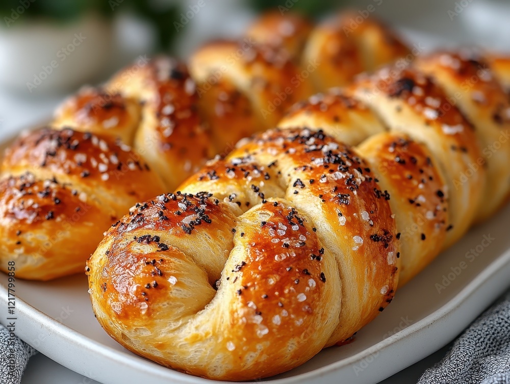 A freshly baked twisted bread topped with salt and spices. A freshly baked twisted bread topped with salt and spices.