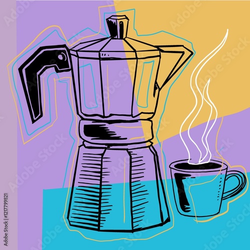 Illustrazione moka caffè pop art