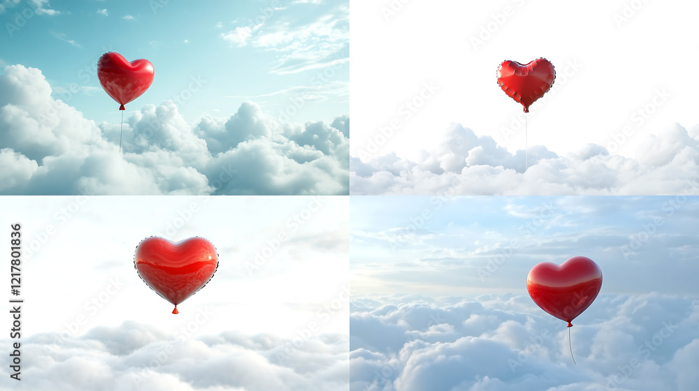 Fototapeta premium A heart-shaped balloon floating through the clouds, isolated on white background in HD .-# Create, explore, and organize on [midjourney.com](<https