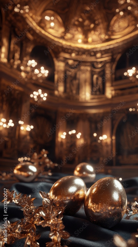 Obraz premium Festive Easter arrangement with collectible decorative eggs and seasonal flowers on an exquisite background. Ideal template for professional marketing.