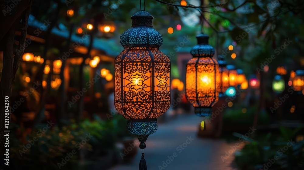 Enchanted Evening: Glowing Lanterns in a Mystical Garden Enchanted Evening: Glowing Lanterns in a Mystical Garden