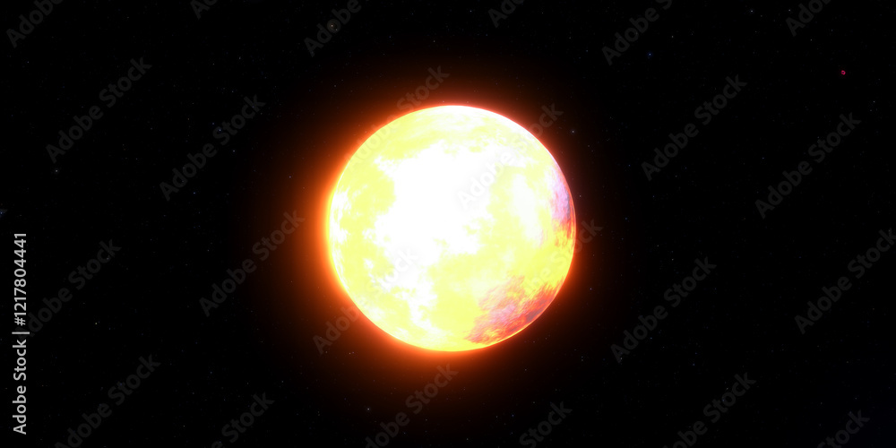 Fototapeta premium Radiant sun in deep space with glowing atmosphere and starry background