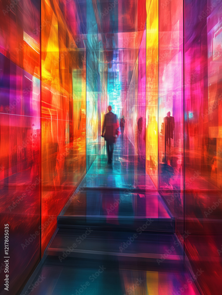 Discover vivid worlds in a holographic museum with colorful reflections Discover vivid worlds in a holographic museum with colorful reflections