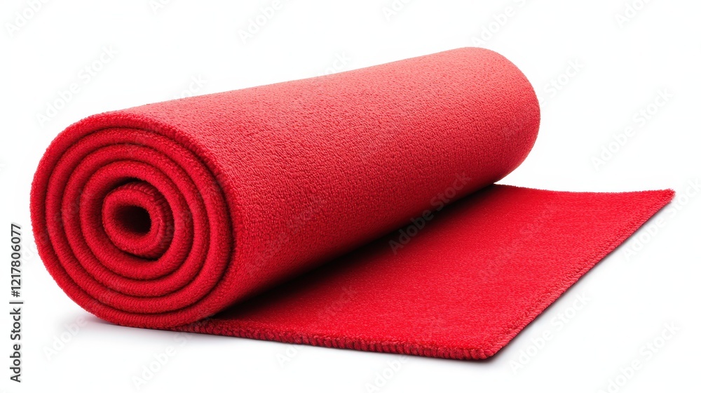 Obraz premium Bright Red Rolled Mat on White Background for Fitness and Wellness