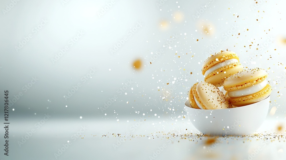 Fototapeta premium A close-up of a bowl of cookies on a table with a golden dusting around its rim