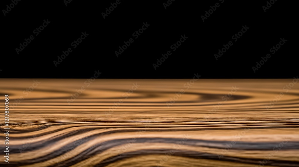 Fototapeta premium Dark wood table, grain texture, black background, product display