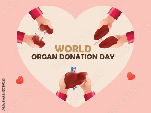 World Organ Donation Day with Kidneys,Lungs, Liver for Transplantation, Saving Lives and Health Care Illustration