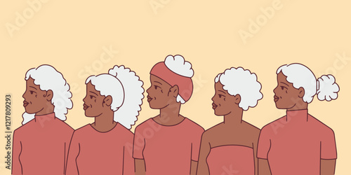 A group of elder Black women with grey hair celebrating together, showcasing wisdom and joy. Perfect for Black History Month and Women’s Day