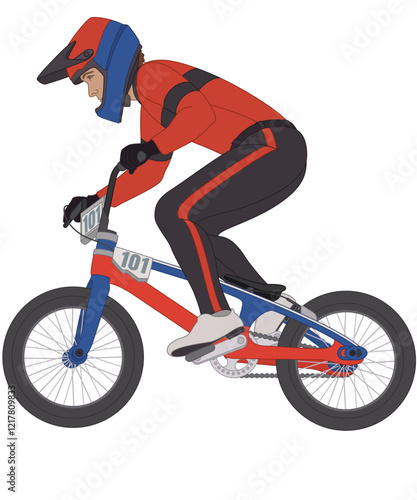 bmx motocross extreme sport, racing male cyclist isolated on a white background