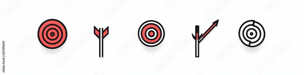 Target icons set. Goal symbol collection. Simple target with arrow. Darts icon. Hitting the bullseye in line and flat style Target icons set. Goal symbol collection. Simple target with arrow. Darts icon. Hitting the bullseye in line and flat style