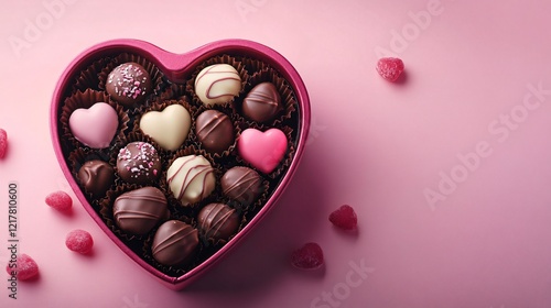 top view of heart shape gift box with candies