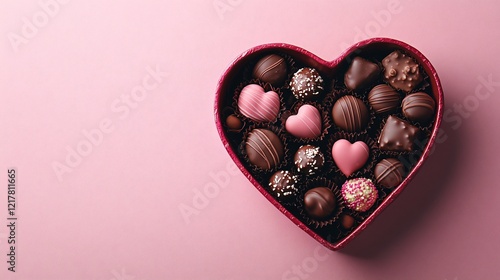 top view of heart shape gift box with chocolates