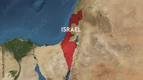 Zoom from Earth to Israel. World map animation with country borders, Images from NASA