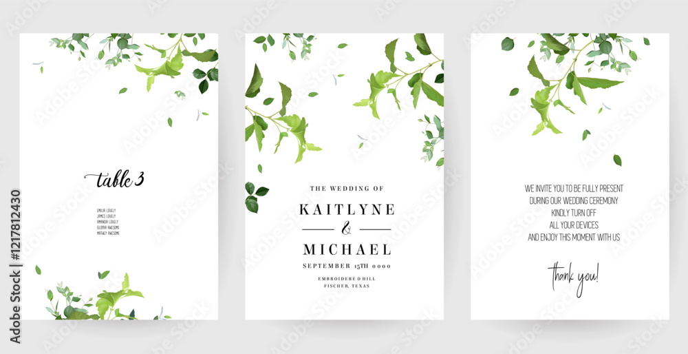 Herbal minimalist vector banners. Hand painted plants, branches, leaves on a white backgrounds. Greenery wedding simple templates. Watercolor style cards. All elements are isolated and editable Herbal minimalist vector banners. Hand painted plants, branches, leaves on a white backgrounds. Greenery wedding simple templates. Watercolor style cards. All elements are isolated and editable