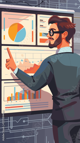 Businessman Pointing at Growth Chart in Business Presentation