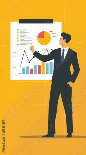 Businessman Pointing at Growth Chart in Business Presentation