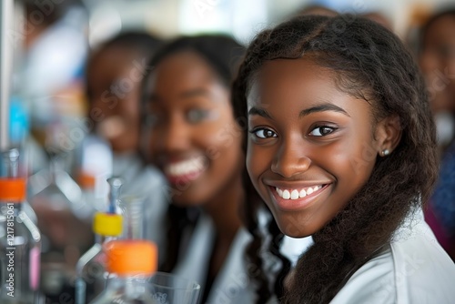 Close-up of Diverse Scientists in Lab with Smiling Black Woman