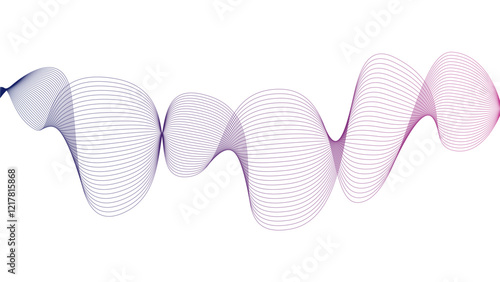 Vector curvy abstract line art wavy flowing dynamic blue purple white background in concept music or sound, wave, wind, information flow	