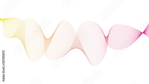 Vector curvy abstract line art wavy flowing dynamic yellow pink white background in concept music or sound, wave, wind, information flow	