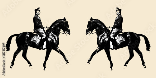 Two military horsemen of the 19th and 20th centuries on horseback